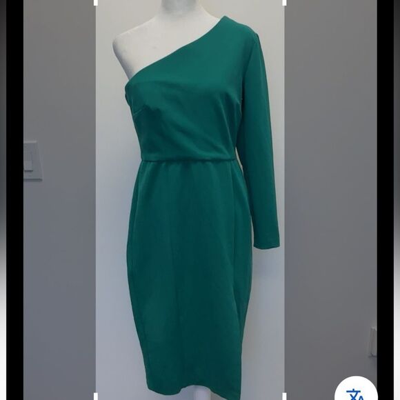 Donna Morgan Elegant Green One-Shoulder Sheath Dress Size 6 - Picture 2 of 6